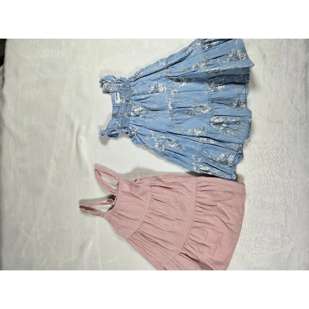 Old Navy‎ Toddler Girl 2T Tiered Dress Bundle Blue Floral & Pink Swiss Dot 2pk